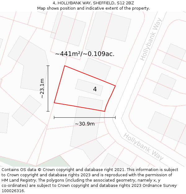 4, HOLLYBANK WAY, SHEFFIELD, S12 2BZ: Plot and title map