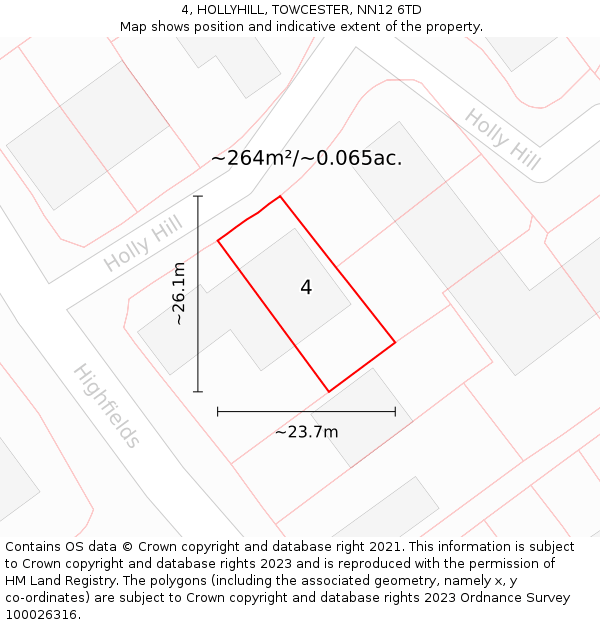4, HOLLYHILL, TOWCESTER, NN12 6TD: Plot and title map