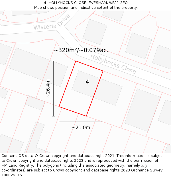 4, HOLLYHOCKS CLOSE, EVESHAM, WR11 3EQ: Plot and title map