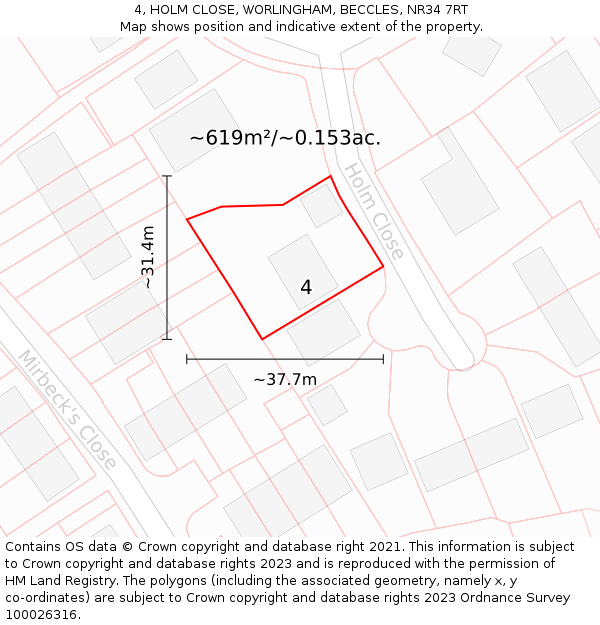 4, HOLM CLOSE, WORLINGHAM, BECCLES, NR34 7RT: Plot and title map