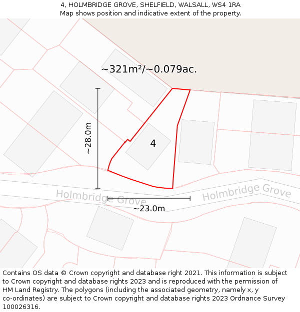 4, HOLMBRIDGE GROVE, SHELFIELD, WALSALL, WS4 1RA: Plot and title map