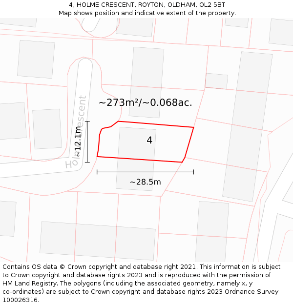 4, HOLME CRESCENT, ROYTON, OLDHAM, OL2 5BT: Plot and title map