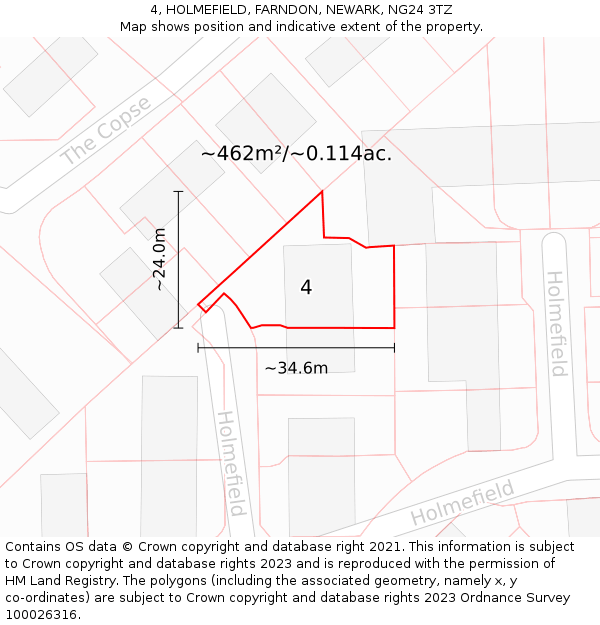 4, HOLMEFIELD, FARNDON, NEWARK, NG24 3TZ: Plot and title map