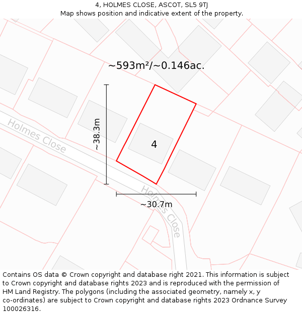 4, HOLMES CLOSE, ASCOT, SL5 9TJ: Plot and title map