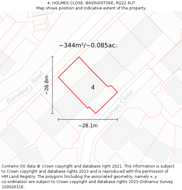 4, HOLMES CLOSE, BASINGSTOKE, RG22 4UT: Plot and title map