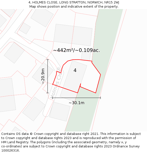 4, HOLMES CLOSE, LONG STRATTON, NORWICH, NR15 2WJ: Plot and title map