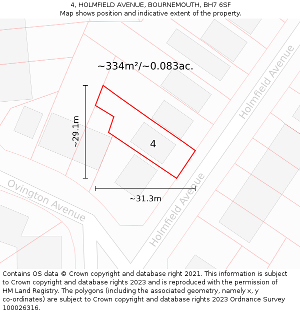 4, HOLMFIELD AVENUE, BOURNEMOUTH, BH7 6SF: Plot and title map