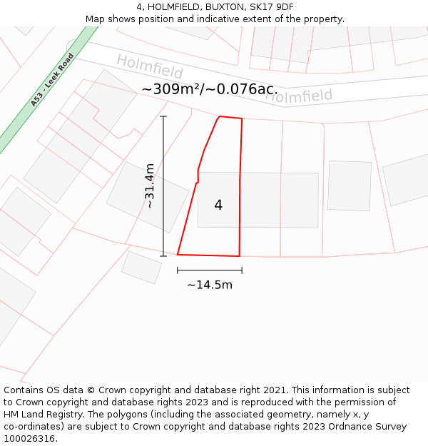 4, HOLMFIELD, BUXTON, SK17 9DF: Plot and title map