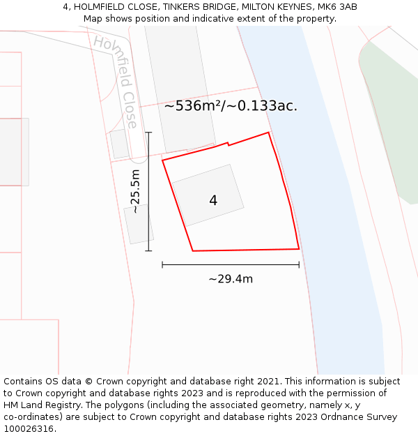 4, HOLMFIELD CLOSE, TINKERS BRIDGE, MILTON KEYNES, MK6 3AB: Plot and title map