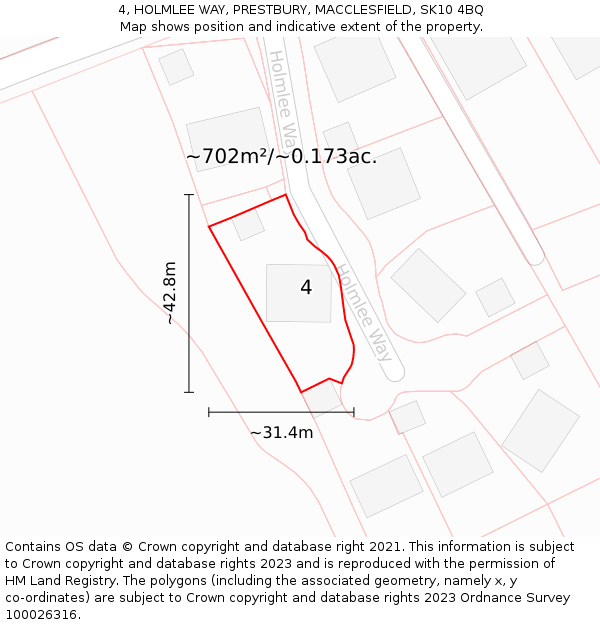 4, HOLMLEE WAY, PRESTBURY, MACCLESFIELD, SK10 4BQ: Plot and title map