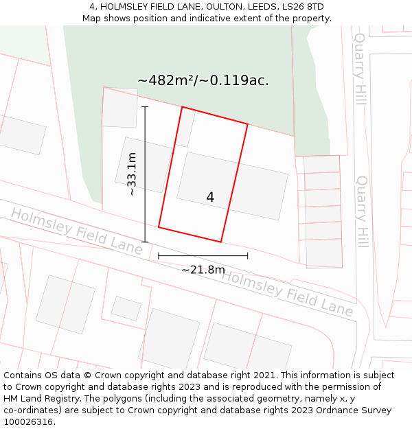 4, HOLMSLEY FIELD LANE, OULTON, LEEDS, LS26 8TD: Plot and title map