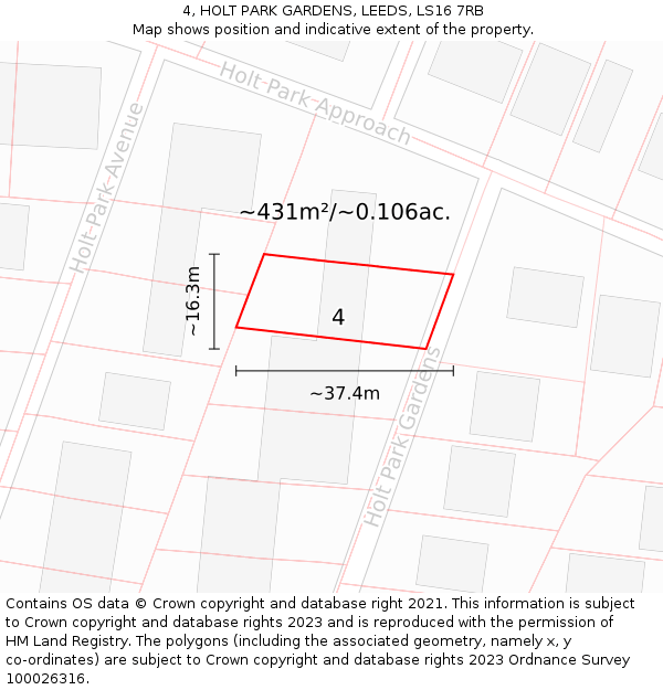 4, HOLT PARK GARDENS, LEEDS, LS16 7RB: Plot and title map