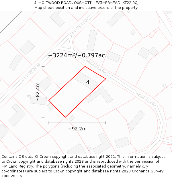 4, HOLTWOOD ROAD, OXSHOTT, LEATHERHEAD, KT22 0QJ: Plot and title map