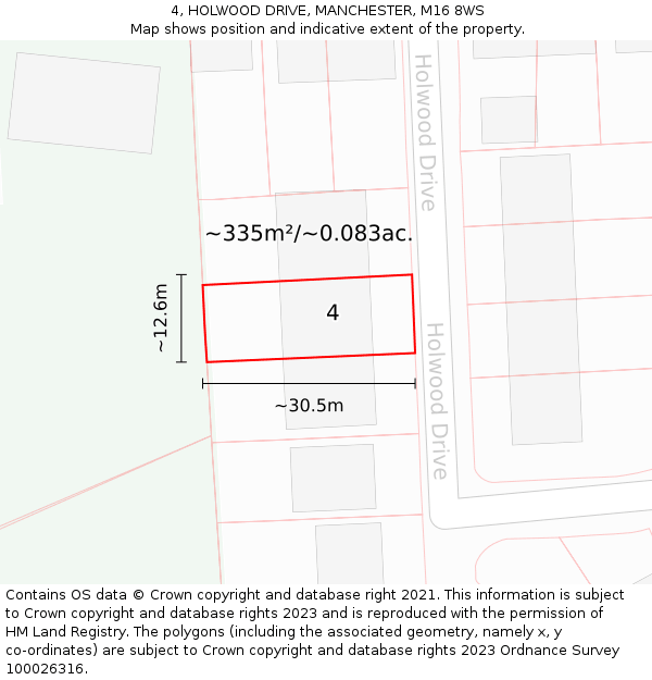 4, HOLWOOD DRIVE, MANCHESTER, M16 8WS: Plot and title map