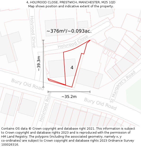 4, HOLYROOD CLOSE, PRESTWICH, MANCHESTER, M25 1QD: Plot and title map