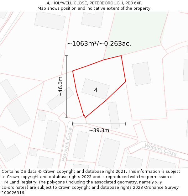 4, HOLYWELL CLOSE, PETERBOROUGH, PE3 6XR: Plot and title map