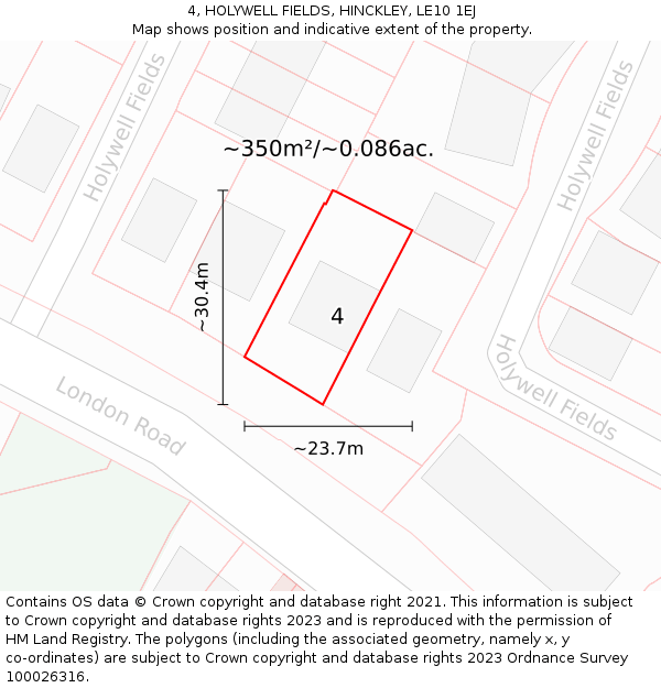 4, HOLYWELL FIELDS, HINCKLEY, LE10 1EJ: Plot and title map