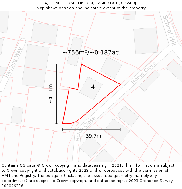 4, HOME CLOSE, HISTON, CAMBRIDGE, CB24 9JL: Plot and title map