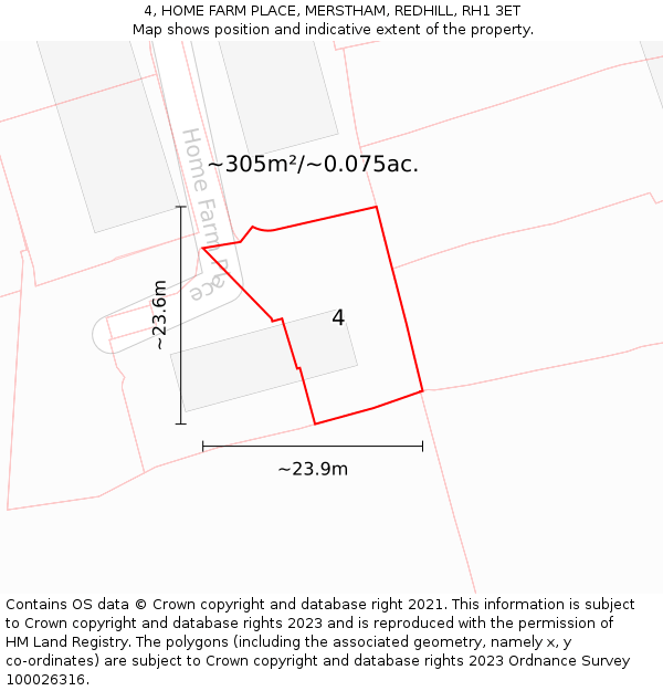 4, HOME FARM PLACE, MERSTHAM, REDHILL, RH1 3ET: Plot and title map