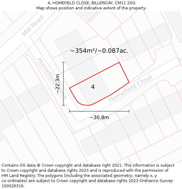 4, HOMEFIELD CLOSE, BILLERICAY, CM11 2SG: Plot and title map