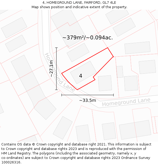 4, HOMEGROUND LANE, FAIRFORD, GL7 4LE: Plot and title map