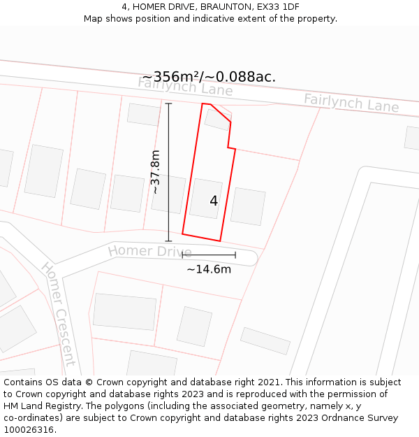 4, HOMER DRIVE, BRAUNTON, EX33 1DF: Plot and title map