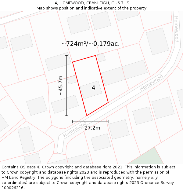 4, HOMEWOOD, CRANLEIGH, GU6 7HS: Plot and title map