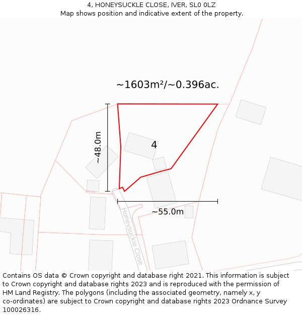 4, HONEYSUCKLE CLOSE, IVER, SL0 0LZ: Plot and title map