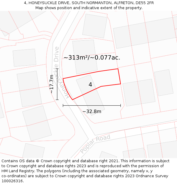 4, HONEYSUCKLE DRIVE, SOUTH NORMANTON, ALFRETON, DE55 2FR: Plot and title map