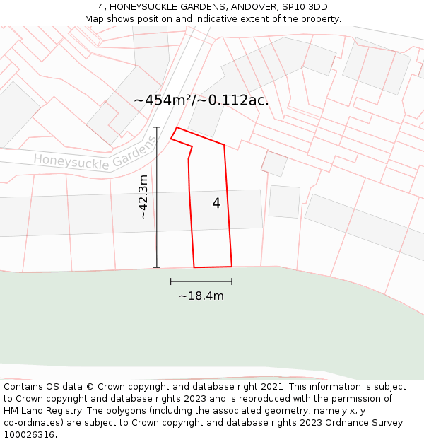 4, HONEYSUCKLE GARDENS, ANDOVER, SP10 3DD: Plot and title map