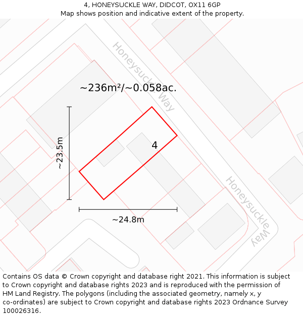 4, HONEYSUCKLE WAY, DIDCOT, OX11 6GP: Plot and title map