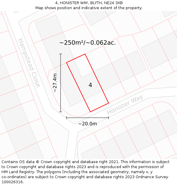4, HONISTER WAY, BLYTH, NE24 3XB: Plot and title map