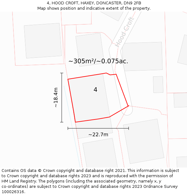 4, HOOD CROFT, HAXEY, DONCASTER, DN9 2FB: Plot and title map