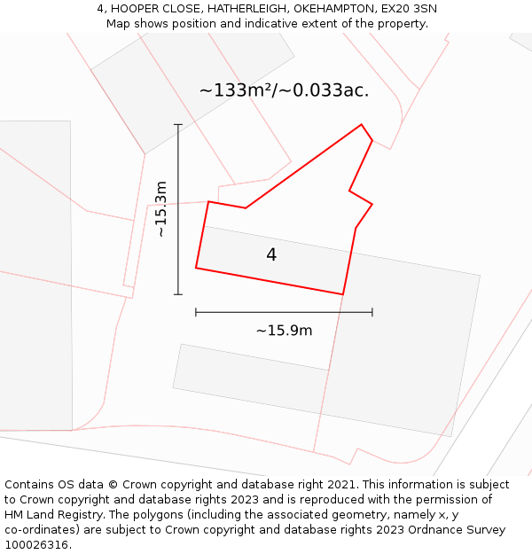4, HOOPER CLOSE, HATHERLEIGH, OKEHAMPTON, EX20 3SN: Plot and title map