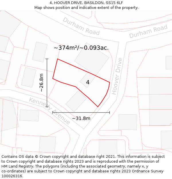 4, HOOVER DRIVE, BASILDON, SS15 6LF: Plot and title map