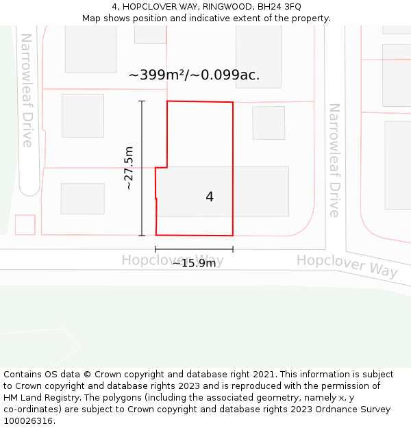 4, HOPCLOVER WAY, RINGWOOD, BH24 3FQ: Plot and title map