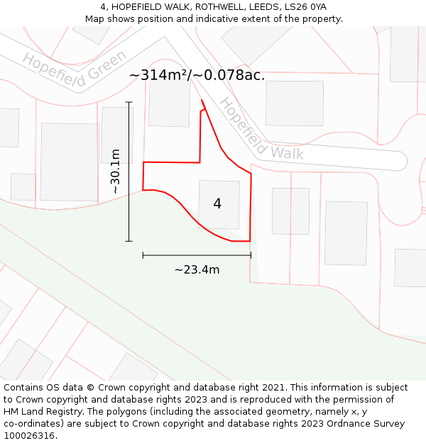4, HOPEFIELD WALK, ROTHWELL, LEEDS, LS26 0YA: Plot and title map