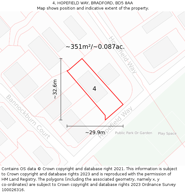 4, HOPEFIELD WAY, BRADFORD, BD5 8AA: Plot and title map
