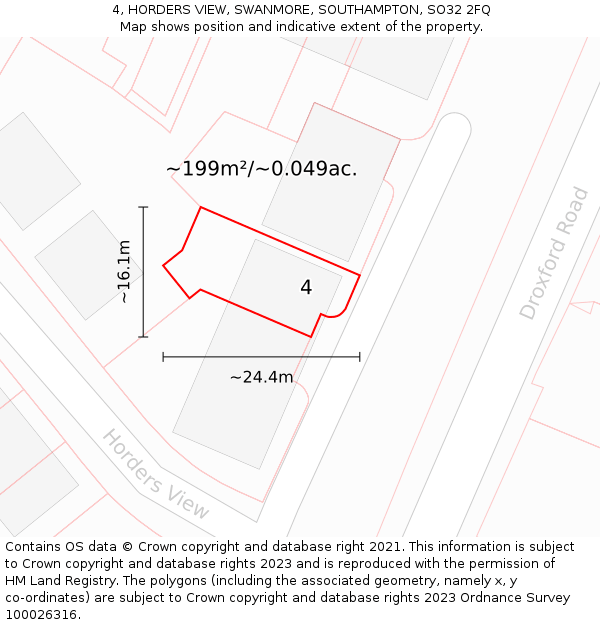 4, HORDERS VIEW, SWANMORE, SOUTHAMPTON, SO32 2FQ: Plot and title map