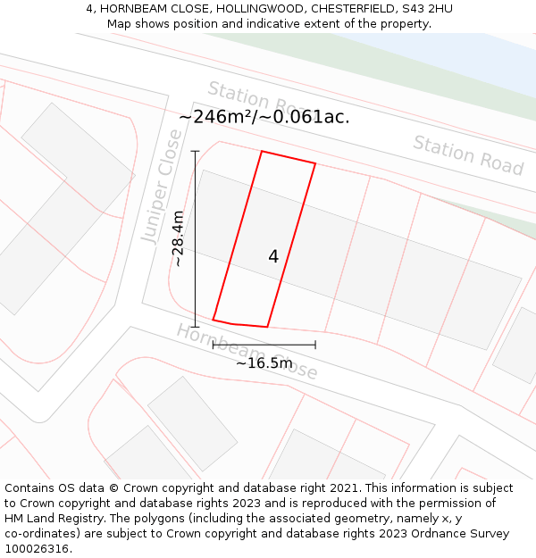 4, HORNBEAM CLOSE, HOLLINGWOOD, CHESTERFIELD, S43 2HU: Plot and title map