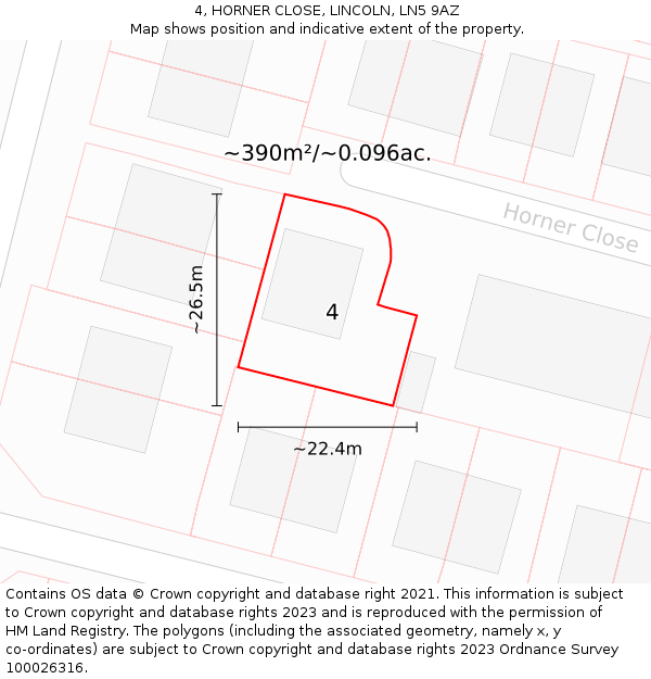 4, HORNER CLOSE, LINCOLN, LN5 9AZ: Plot and title map