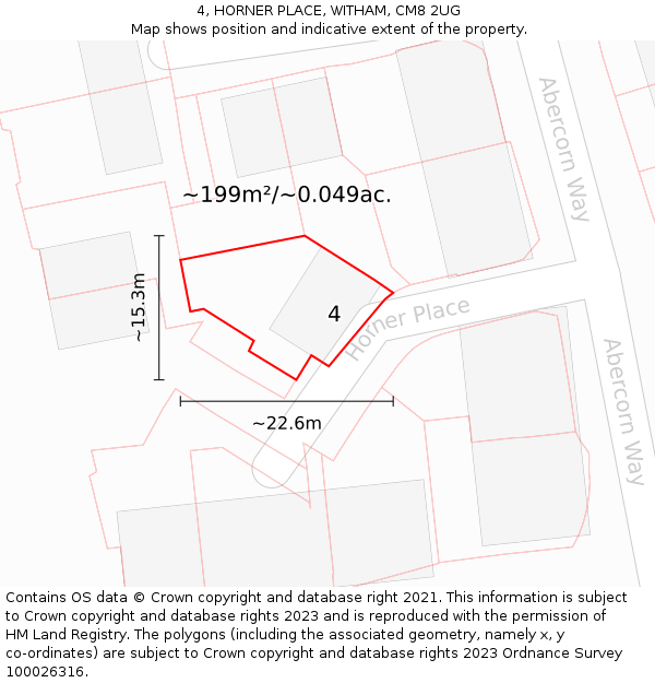 4, HORNER PLACE, WITHAM, CM8 2UG: Plot and title map
