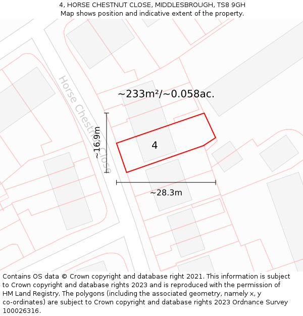 4, HORSE CHESTNUT CLOSE, MIDDLESBROUGH, TS8 9GH: Plot and title map