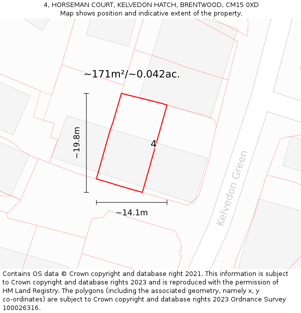 4, HORSEMAN COURT, KELVEDON HATCH, BRENTWOOD, CM15 0XD: Plot and title map