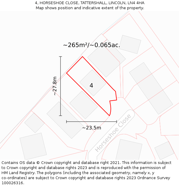 4, HORSESHOE CLOSE, TATTERSHALL, LINCOLN, LN4 4HA: Plot and title map