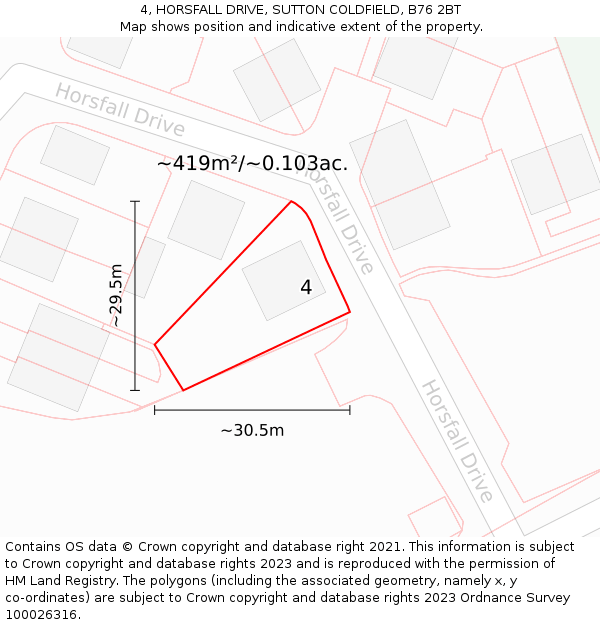 4, HORSFALL DRIVE, SUTTON COLDFIELD, B76 2BT: Plot and title map