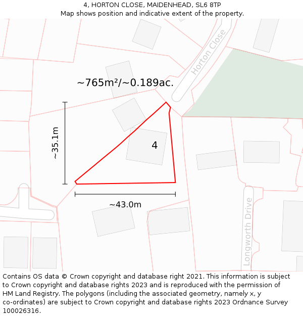 4, HORTON CLOSE, MAIDENHEAD, SL6 8TP: Plot and title map