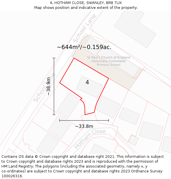 4, HOTHAM CLOSE, SWANLEY, BR8 7UX: Plot and title map