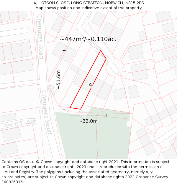 4, HOTSON CLOSE, LONG STRATTON, NORWICH, NR15 2PS: Plot and title map