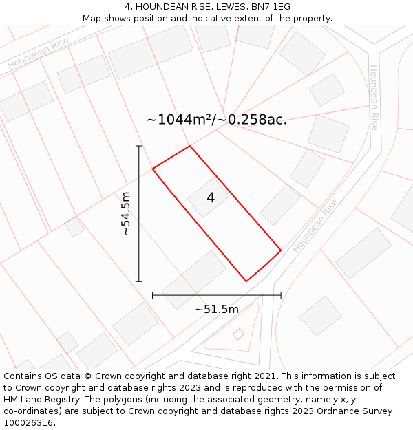 4, HOUNDEAN RISE, LEWES, BN7 1EG: Plot and title map